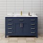 Wyndham Collection Beckett 54" Free Standing Single Basin Vanity Set with Cabinet and Cultured Marble Vanity Top Dark Blue / White Cultured Marble Top / Brushed Gold Hardware