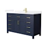 Wyndham Collection Beckett 54" Free Standing Single Basin Vanity Set with Cabinet and Quartz Vanity Top Dark Blue / White Quartz Top / Brushed Gold Hardware