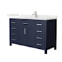 Wyndham Collection Beckett 54" Free Standing Single Basin Vanity Set with Cabinet and Quartz Vanity Top Dark Blue / Giotto Quartz Top / Brushed Nickel Hardware