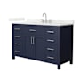 Wyndham Collection Beckett 54" Free Standing Single Basin Vanity Set with Cabinet and Quartz Vanity Top Dark Blue / Giotto Quartz Top / Brushed Nickel Hardware