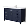Wyndham Collection Beckett 54" Free Standing Single Basin Vanity Set with Cabinet and Quartz Vanity Top Dark Blue / White Quartz Top / Brushed Nickel Hardware