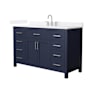 Wyndham Collection Beckett 54" Free Standing Single Basin Vanity Set with Cabinet and Quartz Vanity Top Dark Blue / White Quartz Top / Brushed Nickel Hardware