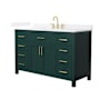 Wyndham Collection Beckett 54" Free Standing Single Basin Vanity Set with Cabinet and Quartz Vanity Top Green / White Quartz Top / Brushed Gold Hardware