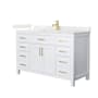 Wyndham Collection Beckett 54" Free Standing Single Basin Vanity Set with Cabinet and Quartz Vanity Top White / Giotto Quartz Top / Brushed Gold Hardware