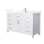 Wyndham Collection Beckett 54" Free Standing Single Basin Vanity Set with Cabinet and Quartz Vanity Top White / White Quartz Top / Brushed Gold Hardware