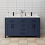 Wyndham Collection Beckett 60" Free Standing Double Basin Vanity Set with Cabinet and Cultured Marble Vanity Top Dark Blue / Carrara Cultured Marble Top / Matte Black Hardware