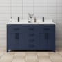 Wyndham Collection Beckett 60" Free Standing Double Basin Vanity Set with Cabinet and Cultured Marble Vanity Top Dark Blue / White Cultured Marble Top / Matte Black Hardware