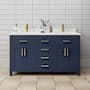 Wyndham Collection Beckett 60" Free Standing Double Basin Vanity Set with Cabinet and Cultured Marble Vanity Top Dark Blue / Carrara Cultured Marble Top / Brushed Gold Hardware