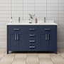 Wyndham Collection Beckett 60" Free Standing Double Basin Vanity Set with Cabinet and Cultured Marble Vanity Top Dark Blue / Carrara Cultured Marble Top / Brushed Nickel Hardware