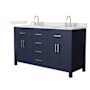 Wyndham Collection Beckett 60" Free Standing Double Basin Vanity Set with Cabinet and Quartz Vanity Top Dark Blue / Giotto Quartz Top / Brushed Nickel Hardware