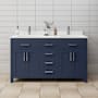 Wyndham Collection Beckett 60" Free Standing Double Basin Vanity Set with Cabinet and Cultured Marble Vanity Top Dark Blue / White Cultured Marble Top / Brushed Nickel Hardware