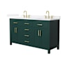 Wyndham Collection Beckett 60" Free Standing Double Basin Vanity Set with Cabinet and Quartz Vanity Top Green / White Quartz Top / Brushed Gold Hardware