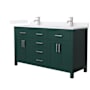 Wyndham Collection Beckett 60" Free Standing Double Basin Vanity Set with Cabinet and Quartz Vanity Top Green / White Quartz Top / Brushed Nickel Hardware