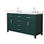 Wyndham Collection Beckett 60" Free Standing Double Basin Vanity Set with Cabinet and Quartz Vanity Top Green / White Quartz Top / Brushed Nickel Hardware