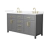 Wyndham Collection Beckett 60" Free Standing Double Basin Vanity Set with Cabinet and Quartz Vanity Top Dark Gray / White Quartz Top / Brushed Gold Hardware