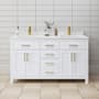 Wyndham Collection Beckett 60" Free Standing Double Basin Vanity Set with Cabinet and Cultured Marble Vanity Top White / Carrara Cultured Marble Top / Brushed Gold Hardware