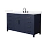 Wyndham Collection Beckett 60" Free Standing Single Basin Vanity Set with Cabinet and Quartz Vanity Top Dark Blue / White Quartz Top / Matte Black Hardware