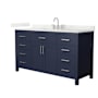 Wyndham Collection Beckett 60" Free Standing Single Basin Vanity Set with Cabinet and Quartz Vanity Top Dark Blue / Giotto Quartz Top / Brushed Nickel Hardware