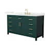 Wyndham Collection Beckett 60" Free Standing Single Basin Vanity Set with Cabinet and Quartz Vanity Top Green / Giotto Quartz Top / Brushed Gold Hardware