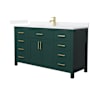 Wyndham Collection Beckett 60" Free Standing Single Basin Vanity Set with Cabinet and Quartz Vanity Top Green / White Quartz Top / Brushed Gold Hardware