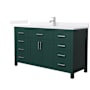 Wyndham Collection Beckett 60" Free Standing Single Basin Vanity Set with Cabinet and Quartz Vanity Top Green / White Quartz Top / Brushed Nickel Hardware