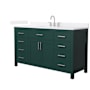 Wyndham Collection Beckett 60" Free Standing Single Basin Vanity Set with Cabinet and Quartz Vanity Top Green / White Quartz Top / Brushed Nickel Hardware