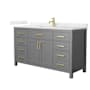 Wyndham Collection Beckett 60" Free Standing Single Basin Vanity Set with Cabinet and Quartz Vanity Top Dark Gray / Giotto Quartz Top / Brushed Gold Hardware