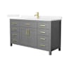 Wyndham Collection Beckett 60" Free Standing Single Basin Vanity Set with Cabinet and Quartz Vanity Top Dark Gray / White Quartz Top / Brushed Gold Hardware