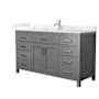 Wyndham Collection Beckett 60" Free Standing Single Basin Vanity Set with Cabinet and Quartz Vanity Top Dark Gray / Giotto Quartz Top / Brushed Nickel Hardware