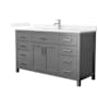 Wyndham Collection Beckett 60" Free Standing Single Basin Vanity Set with Cabinet and Quartz Vanity Top Dark Gray / White Quartz Top / Brushed Nickel Hardware