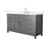 Wyndham Collection Beckett 60" Free Standing Single Basin Vanity Set with Cabinet and Quartz Vanity Top Dark Gray / White Quartz Top / Brushed Nickel Hardware