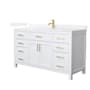 Wyndham Collection Beckett 60" Free Standing Single Basin Vanity Set with Cabinet and Quartz Vanity Top White / White Quartz Top / Brushed Gold Hardware