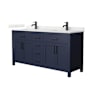 Wyndham Collection Beckett 66" Free Standing Double Basin Vanity Set with Cabinet and Quartz Vanity Top Dark Blue / Giotto Quartz Top / Matte Black Hardware