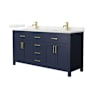 Wyndham Collection Beckett 66" Free Standing Double Basin Vanity Set with Cabinet and Quartz Vanity Top Dark Blue / Giotto Quartz Top / Brushed Gold Hardware