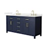 Wyndham Collection Beckett 66" Free Standing Double Basin Vanity Set with Cabinet and Quartz Vanity Top Dark Blue / Giotto Quartz Top / Brushed Gold Hardware