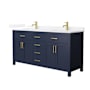 Wyndham Collection Beckett 66" Free Standing Double Basin Vanity Set with Cabinet and Quartz Vanity Top Dark Blue / White Quartz Top / Brushed Gold Hardware