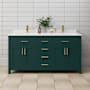 Wyndham Collection Beckett 66" Free Standing Double Basin Vanity Set with Cabinet and Cultured Marble Vanity Top Green / Carrara Cultured Marble Top / Brushed Gold Hardware
