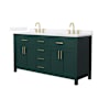 Wyndham Collection Beckett 66" Free Standing Double Basin Vanity Set with Cabinet and Quartz Vanity Top Green / White Quartz Top / Brushed Gold Hardware