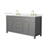 Wyndham Collection Beckett 66" Free Standing Double Basin Vanity Set with Cabinet and Quartz Vanity Top Dark Gray / Giotto Quartz Top / Brushed Gold Hardware