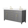 Wyndham Collection Beckett 66" Free Standing Double Basin Vanity Set with Cabinet and Quartz Vanity Top Dark Gray / White Quartz Top / Brushed Gold Hardware