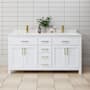 Wyndham Collection Beckett 66" Free Standing Double Basin Vanity Set with Cabinet and Cultured Marble Vanity Top White / Carrara Cultured Marble Top / Brushed Gold Hardware