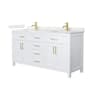 Wyndham Collection Beckett 66" Free Standing Double Basin Vanity Set with Cabinet and Quartz Vanity Top White / Giotto Quartz Top / Brushed Gold Hardware