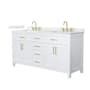 Wyndham Collection Beckett 66" Free Standing Double Basin Vanity Set with Cabinet and Quartz Vanity Top White / Giotto Quartz Top / Brushed Gold Hardware