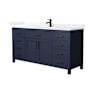 Wyndham Collection Beckett 66" Free Standing Single Basin Vanity Set with Cabinet and Quartz Vanity Top Dark Blue / White Quartz Top / Matte Black Hardware