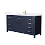 Wyndham Collection Beckett 66" Free Standing Single Basin Vanity Set with Cabinet and Quartz Vanity Top Dark Blue / White Quartz Top / Brushed Gold Hardware