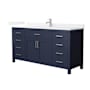 Wyndham Collection Beckett 66" Free Standing Single Basin Vanity Set with Cabinet and Quartz Vanity Top Dark Blue / White Quartz Top / Brushed Nickel Hardware