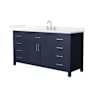 Wyndham Collection Beckett 66" Free Standing Single Basin Vanity Set with Cabinet and Quartz Vanity Top Dark Blue / White Quartz Top / Brushed Nickel Hardware