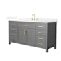 Wyndham Collection Beckett 66" Free Standing Single Basin Vanity Set with Cabinet and Quartz Vanity Top Dark Gray / White Quartz Top / Brushed Gold Hardware