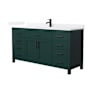 Wyndham Collection Beckett 66" Free Standing Single Basin Vanity Set with Cabinet and Quartz Vanity Top Green / White Quartz Top / Matte Black Hardware