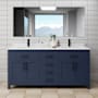 Wyndham Collection Beckett 72" Free Standing Double Basin Vanity Set with Cabinet and Cultured Marble Vanity Top Dark Blue / Carrara Cultured Marble Top / Matte Black Hardware
